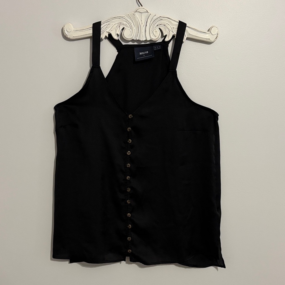 Anthropologie Black Button-Front Silk Cami Women’s Shirt